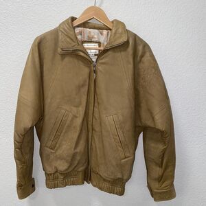 Lone Pine Womens Tan Leather Bomber Jacket Size Small